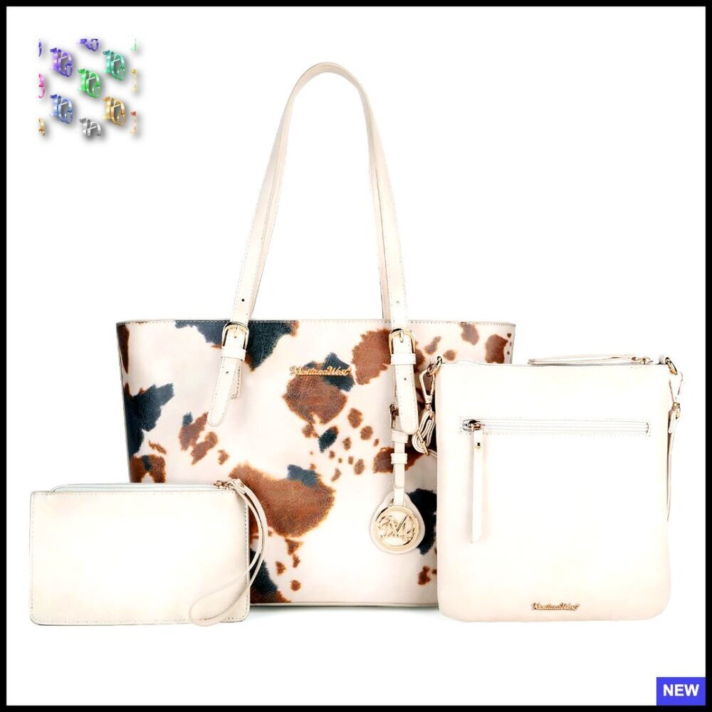 Leopard Print Tote Bag Set 3Pcs Faux Leather Crossbody Wristlet Casual Chic